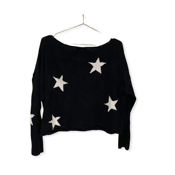 Pink Victoria Secret Cropped Off-The-Shoulder Sweater Black Star Print Medium - Picture 3 of 9